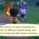 Rover the cat smiles wide in front of a roaring fire as a player finds him in the middle of a flower maze.